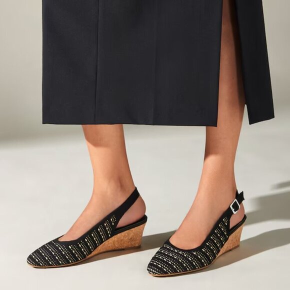 Almond-Toe Tamia Slingback Wedge Pro Black Crochet - Picture 2 of 16